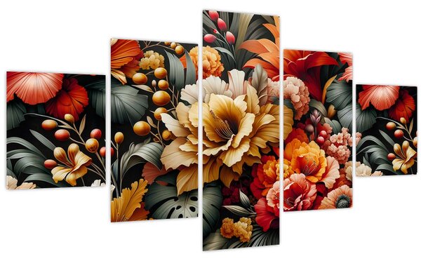 Obraz - Oranžovo-červené květy (125x70 cm)