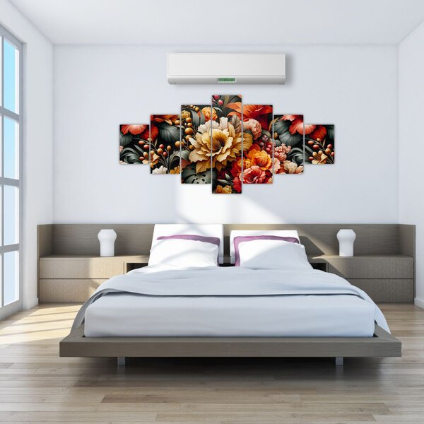 Obraz - Oranžovo-červené květy (210x100 cm)