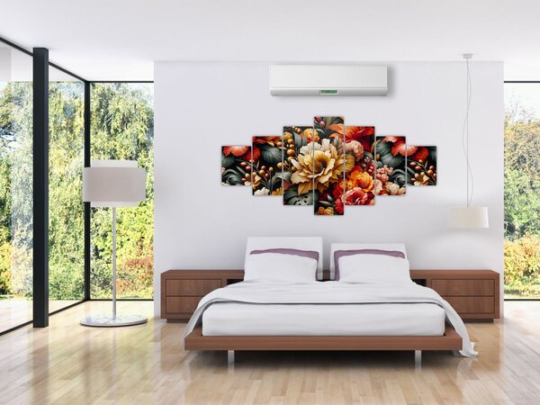 Obraz - Oranžovo-červené květy (210x100 cm)