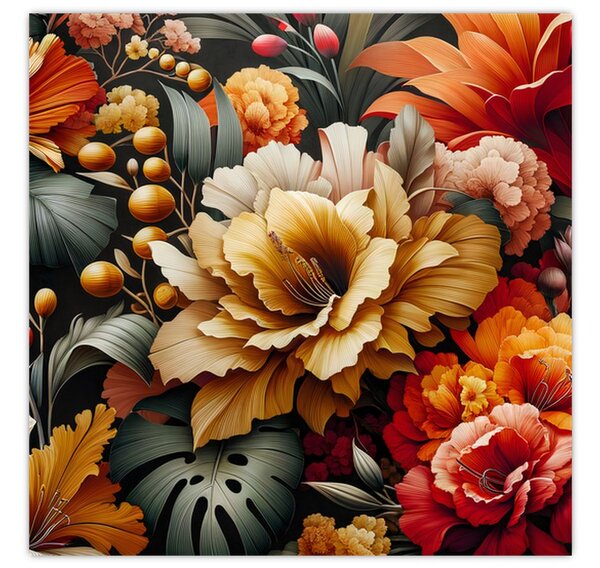 Obraz - Oranžovo-červené květy (30x30 cm)