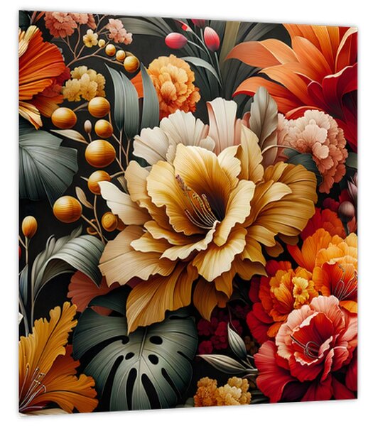 Obraz - Oranžovo-červené květy (30x30 cm)