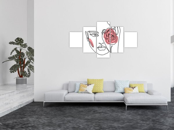 Obraz - Line art obličej s růží (125x70 cm)