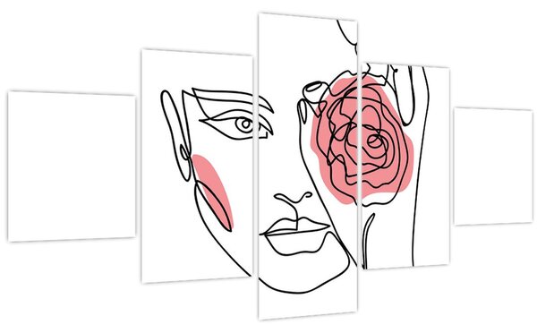 Obraz - Line art obličej s růží (125x70 cm)