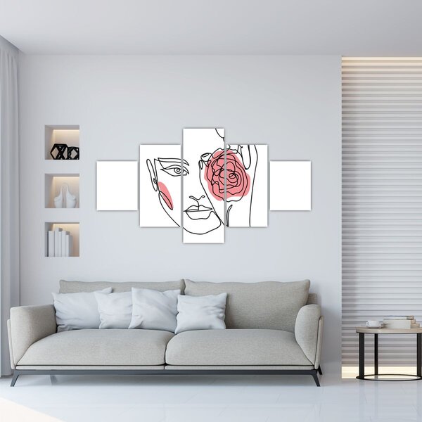 Obraz - Line art obličej s růží (125x70 cm)