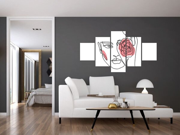 Obraz - Line art obličej s růží (125x70 cm)