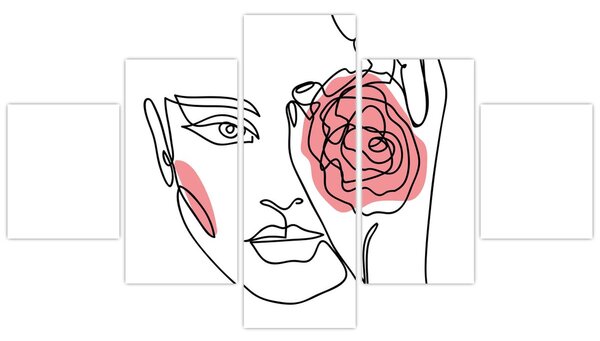 Obraz - Line art obličej s růží (125x70 cm)