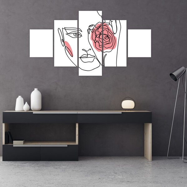 Obraz - Line art obličej s růží (125x70 cm)