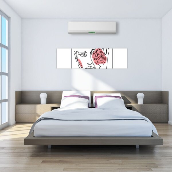 Obraz - Line art obličej s růží (170x50 cm)