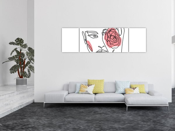 Obraz - Line art obličej s růží (170x50 cm)