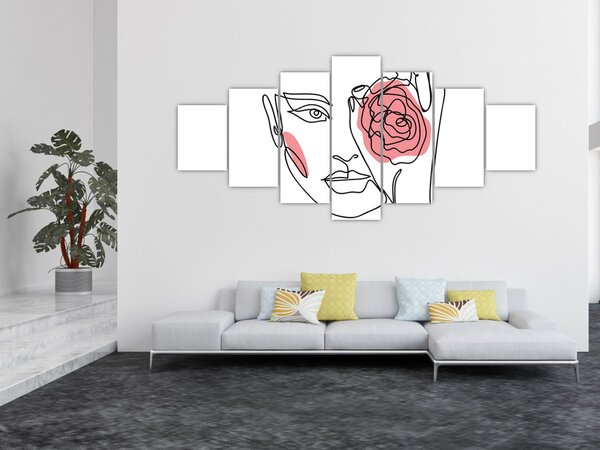 Obraz - Line art obličej s růží (210x100 cm)