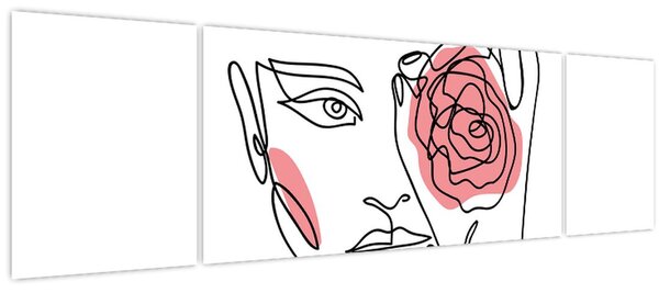 Obraz - Line art obličej s růží (170x50 cm)