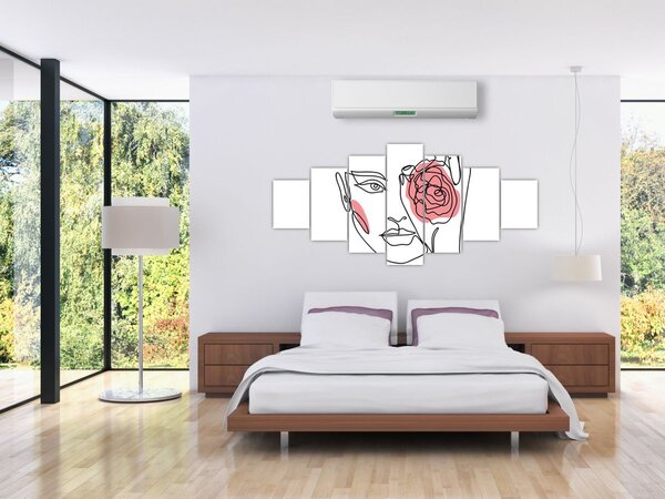 Obraz - Line art obličej s růží (210x100 cm)