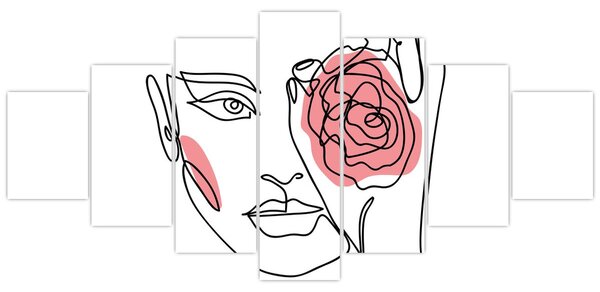 Obraz - Line art obličej s růží (210x100 cm)