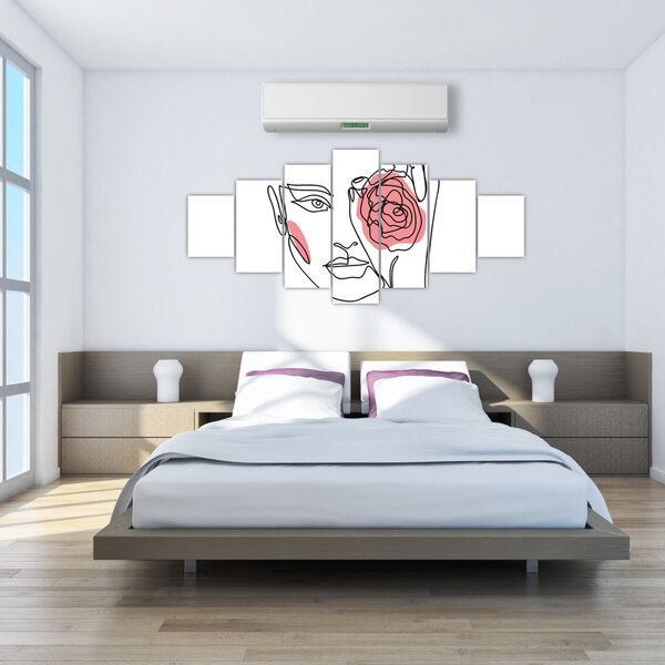 Obraz - Line art obličej s růží (210x100 cm)