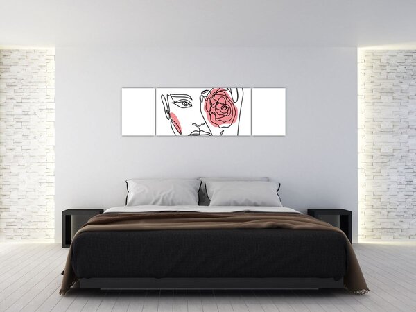 Obraz - Line art obličej s růží (170x50 cm)