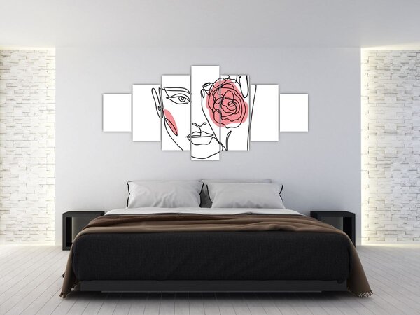 Obraz - Line art obličej s růží (210x100 cm)