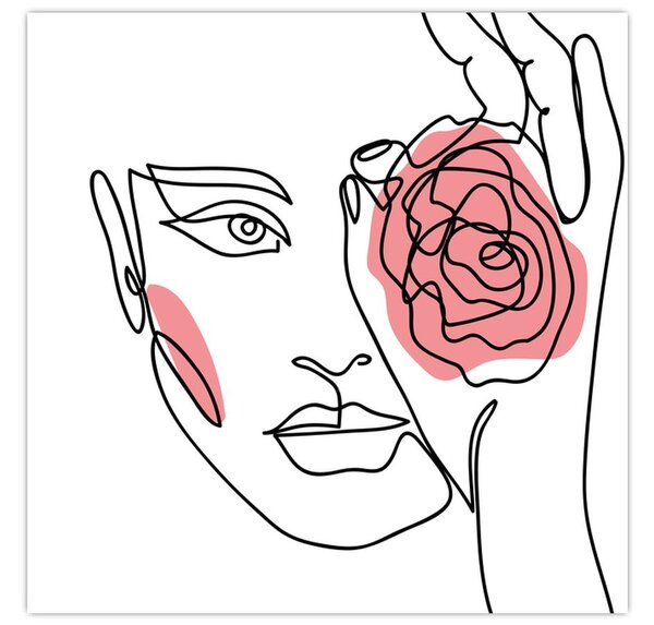 Obraz - Line art obličej s růží (30x30 cm)