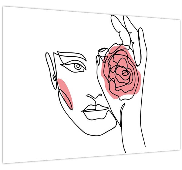 Obraz - Line art obličej s růží (70x50 cm)