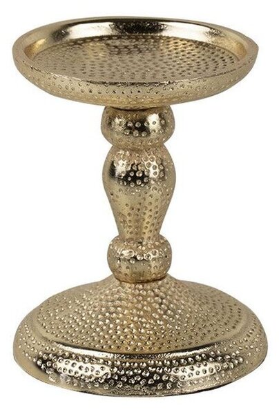 Champagne lesklý široký kovový svícen s vyrytými tečkami Hamme - Ø 9*12cm