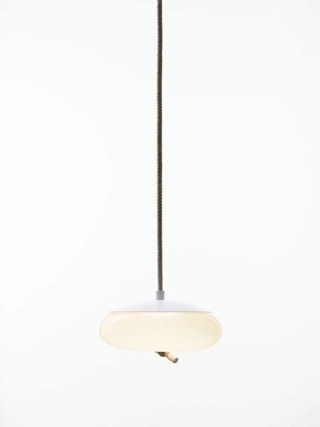 Brokis Designové závěsné svítidlo Knot Disco Small, PC1037 Barva skla: Transparentní číré sklo, Povrchová úprava baldachýnu: Mosaz, Povrch reflektoru: Mosaz