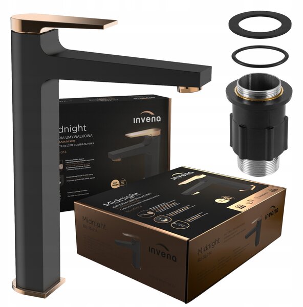 Vysoká umyvadlová baterie Invena MIDNIGHT černá/růžové zlato BU-35-W14