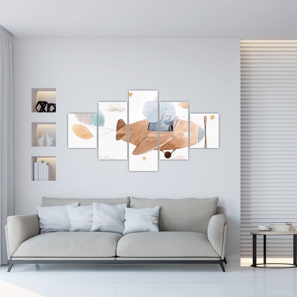 Obraz - Akvarelový slon v letadle (125x70 cm)