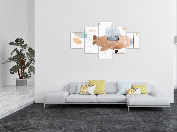 Obraz - Akvarelový slon v letadle (125x70 cm)