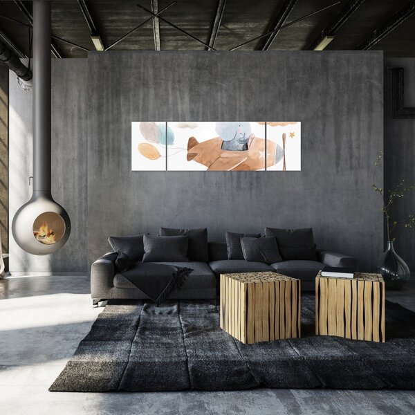 Obraz - Akvarelový slon v letadle (170x50 cm)