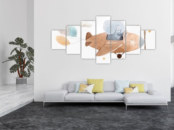 Obraz - Akvarelový slon v letadle (210x100 cm)