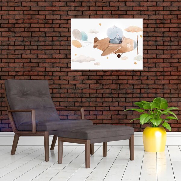 Obraz - Akvarelový slon v letadle (70x50 cm)