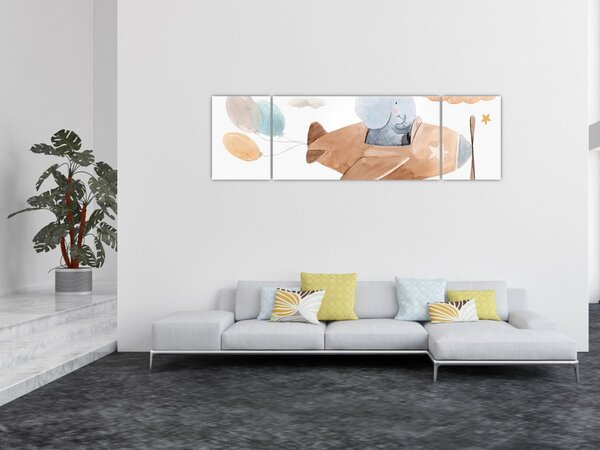 Obraz - Akvarelový slon v letadle (170x50 cm)