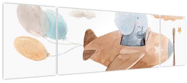 Obraz - Akvarelový slon v letadle (170x50 cm)