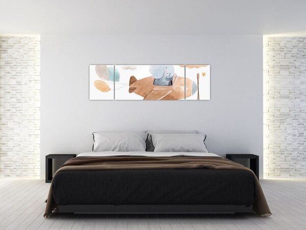 Obraz - Akvarelový slon v letadle (170x50 cm)