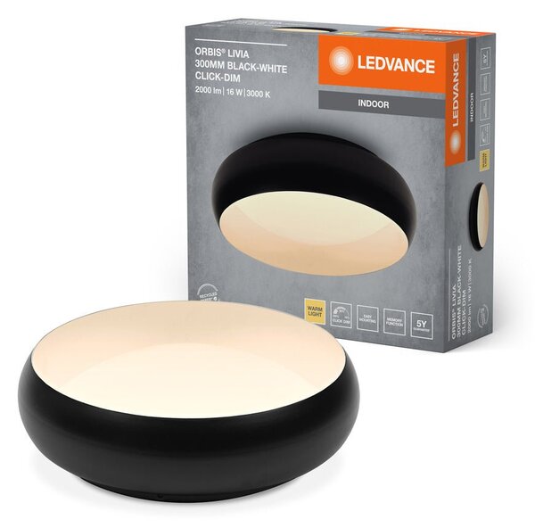 Černé LED stropní svítidlo 300 mm LIVIA, teplá bílá