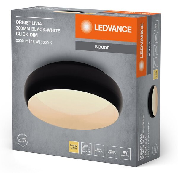 Černé LED stropní svítidlo 300 mm LIVIA, teplá bílá