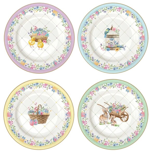 Sada 4 ks porcelánových dezertních talířů Jarní květy 19 cm
