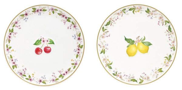 Sada 2 ks porcelánových dezertních talířů Třešně a citrony 16 cm