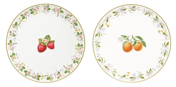 Sada 2 ks porcelánových dezertních talířů Jahody a mandarinky 16 cm