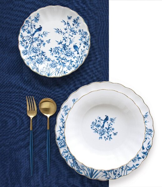 Porcelánová sada 3 ks talířů Modré květy