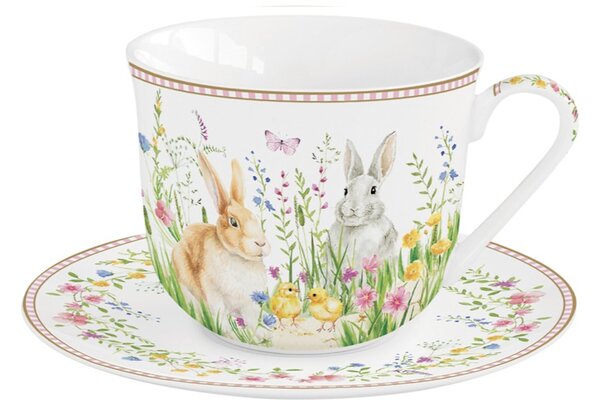 Porcelánový šálek s podšálkem Velikonoční zajíčky 400 ml