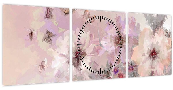 Obraz - Umělecká koláž s motýly (s hodinami) (90x30 cm)