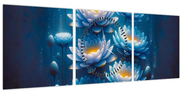Obraz - Lekníny pod hladinou (s hodinami) (90x30 cm)