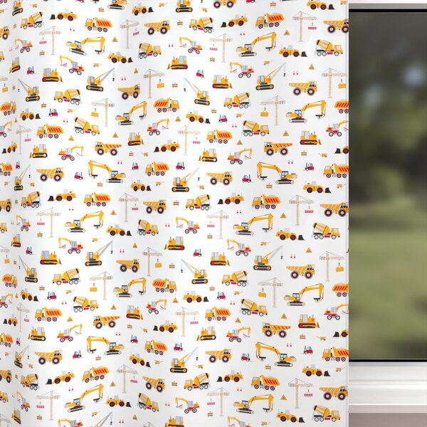 Biante Dětský bavlněný závěs Sandra SA-081 Nákladní auta a bagry na bílém 140x140 cm