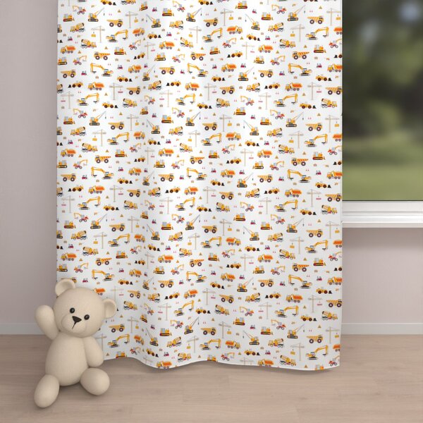 Biante Dětský bavlněný závěs Sandra SA-081 Nákladní auta a bagry na bílém 140x140 cm