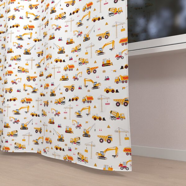 Biante Dětský bavlněný závěs Sandra SA-081 Nákladní auta a bagry na bílém 140x140 cm