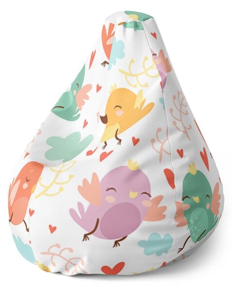 Sablio Sedací vak Pear Oblak s ptáčky - 70 x 95 x 15 cm