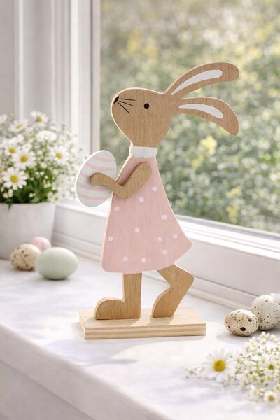 Dekorační zajíček s vajíčkem růžový 18cm 4000008