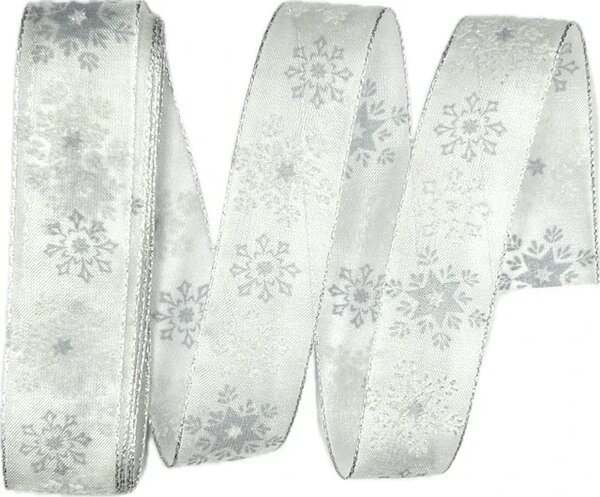Vánoční stuha organzová ORGANDY SNOWFLAKES bílá 25mm x 2m (8,50 Kč/m)