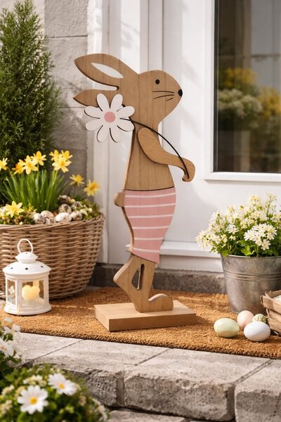 Zajíc s kytkou v růžové barvě 60cm 4000014