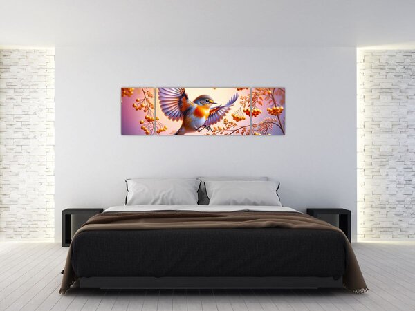 Obraz - Pták s Jeřabinou (170x50 cm)